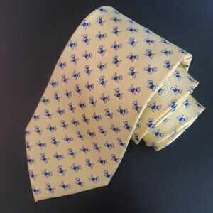Scottie Dog Repeating Pattern Soft Yellow with Blue & White- Men's Tie 100% Silk